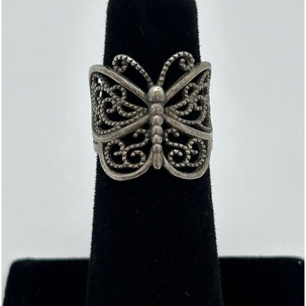 Vintage 925 Sterling Silver Filigree Scroll Butterfly Ring Size 4.75